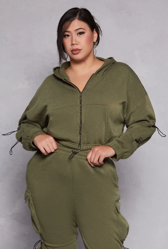 Glitter SweatshirtsPlus Size Toggle Drawstring Cropped Hoodie