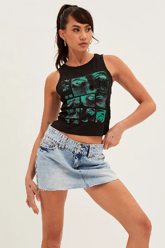 Black Graphic Crop TopCroptopdetail