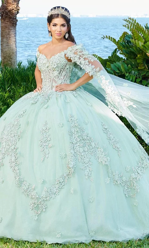 Fiesta Gowns 56498 - V-Neck Lace Applique BallgownTightcorner